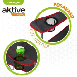 AKTIVE - Chaise Pliante Camping 64,50x49,50x82 Cm, Gris Foncé Et Rouge -Quechua Magasin aktive chaise pliante camping 6450x4950x82 cm gris fonce et rouge 2