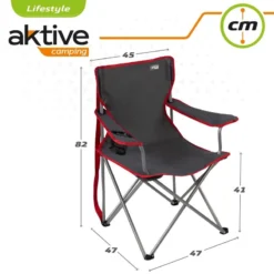 AKTIVE - Chaise Pliante Camping 64,50x49,50x82 Cm, Gris Foncé Et Rouge -Quechua Magasin aktive chaise pliante camping 6450x4950x82 cm gris fonce et rouge 5