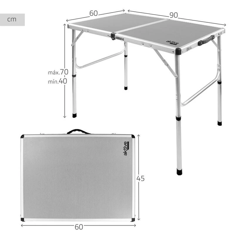 AKTIVE - Table De Camping Pliante, Réglable En 2 Hauteurs, 90x60x40/70 Cm, Gris 4 AKTIVE - Table De Camping Pliante, Réglable En 2 Hauteurs, 90x60x40/70 Cm, Gris – Image 4
