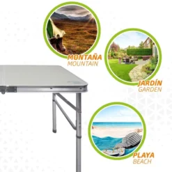 AKTIVE - Table Pliante Avec 2 Tabourets Et Poignée De Transpor, Gris -Quechua Magasin aktive table pliante avec 2 tabourets et poignee de transpor gris 3