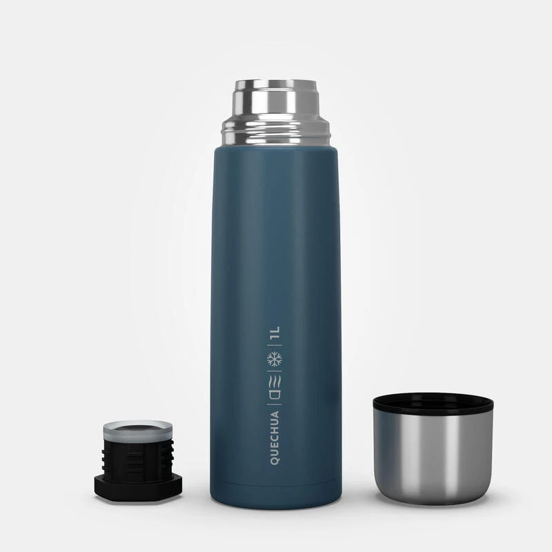 Quechua Bouteille Isotherme Inox 1L Avec Gobelet Pour La Randonnée - Bleu 2 Quechua Bouteille Isotherme Inox 1L Avec Gobelet Pour La Randonnée - Bleu – Image 2