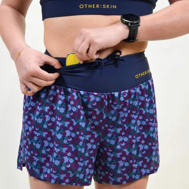 Short Course à Pied Femme Bleu Floral Ecoresponsable 3 Short Course à Pied Femme Bleu Floral Ecoresponsable – Image 3