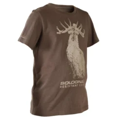 T-SHIRT Manches Courtes Chasse Coton Junior -100 LTD Cerf Marron