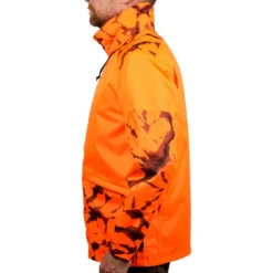 VESTE CHASSE RESISTANTE IMPERMEABLE ORANGE FLUO SUPERTRACK 100 -Quechua Magasin veste chasse resistante impermeable orange fluo supertrack 100 2