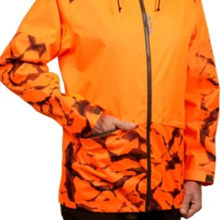 VESTE CHASSE RESISTANTE IMPERMEABLE ORANGE FLUO SUPERTRACK 100 -Quechua Magasin veste chasse resistante impermeable orange fluo supertrack 100 5