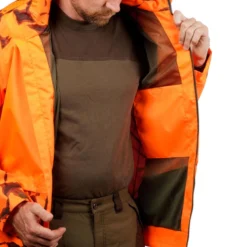 VESTE CHASSE RESISTANTE IMPERMEABLE ORANGE FLUO SUPERTRACK 100 -Quechua Magasin veste chasse resistante impermeable orange fluo supertrack 100 6